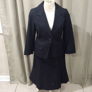 Navy Blue Skirt Suit White Polka-dot H&M Ladies Blazer & Flare Skirt Size 4